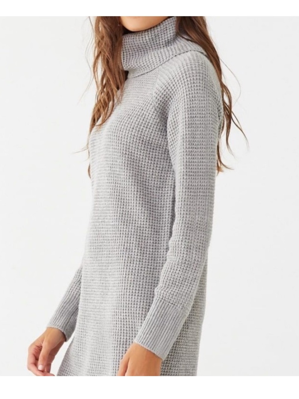 Forever 21 Gray Waffle Knit Turtleneck Sweater Dress